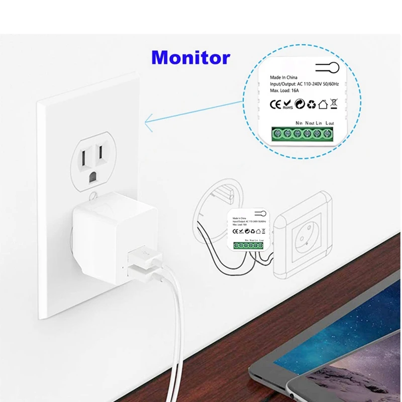 Tuya Smart Life Zigbee Switch Монитор электроэнергии Kwh Din-рейка 16A Таймер Розетка Мини-модуль