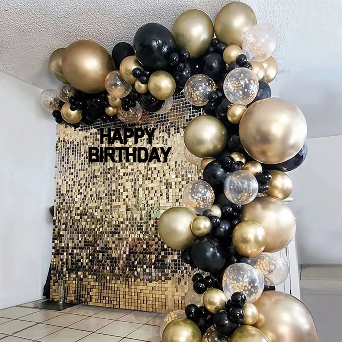 

Black Gold Balloon Garland Arch Confetti Latex Baloons Graduation Happy 30th 40th 50th Birthday Party Decor Adults Baby Shower