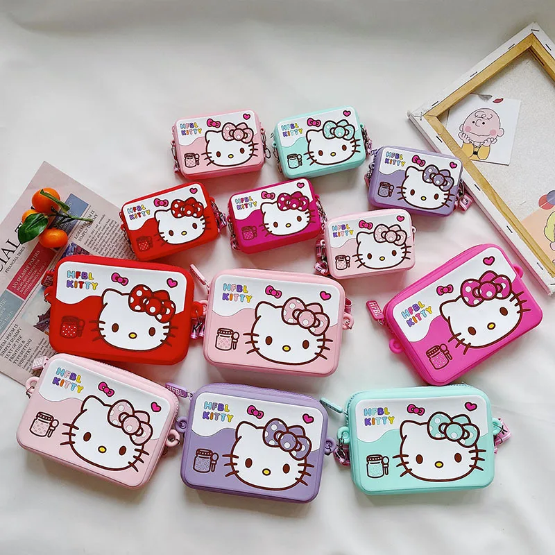 

Сумка на плечо Hello Kitty Kawaii pursee с мультяшным котом, Корейская версия силиконовых сумок с диагональным прорезем для монет, сумки через плечо из силикагеля