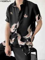 incerun tops 2022 summer mens printing short sleeve shirts casual streetwear vacation style hot sale lapel buttons blouse s 3xl