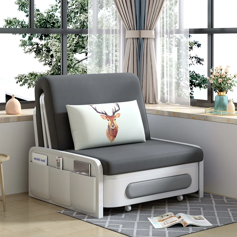 

Faux Leather Single Sofa Bed Balcony Nap Simple Cloth Modern Dual-Use Foldable Storage