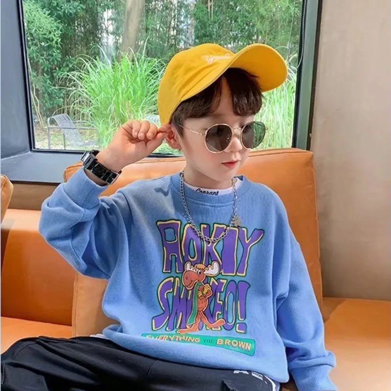 

Children Clothes New Autumn Winter Middle and Large Children's Round Neck Sweater Korean Version OF The Tide Brand Children'