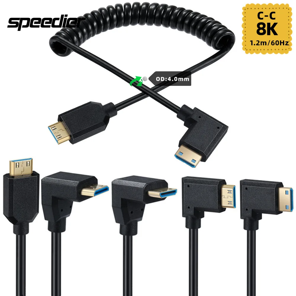 

Mini HD Male To Male Coiled Cable Super Extreme Slim 8K OD4.0mm Up Down Right Left HD 2.1 Type C Stretch Spring Curl Thin Cable