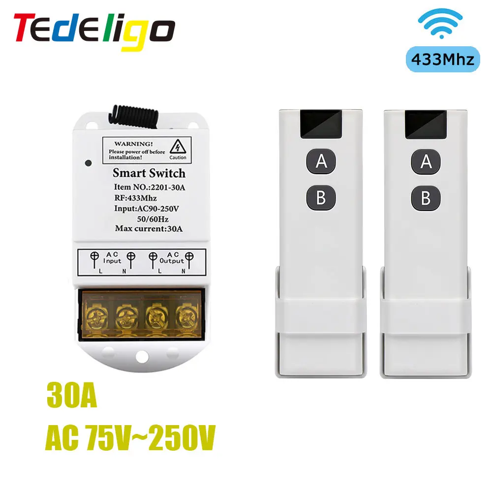 Купи 433 Mhz Smart Light Switch Wireless Rf Remote Control AC 110V 220V 30A High Power Relay Receiver for Water Heaters Pump Fan за 281 рублей в магазине AliExpress