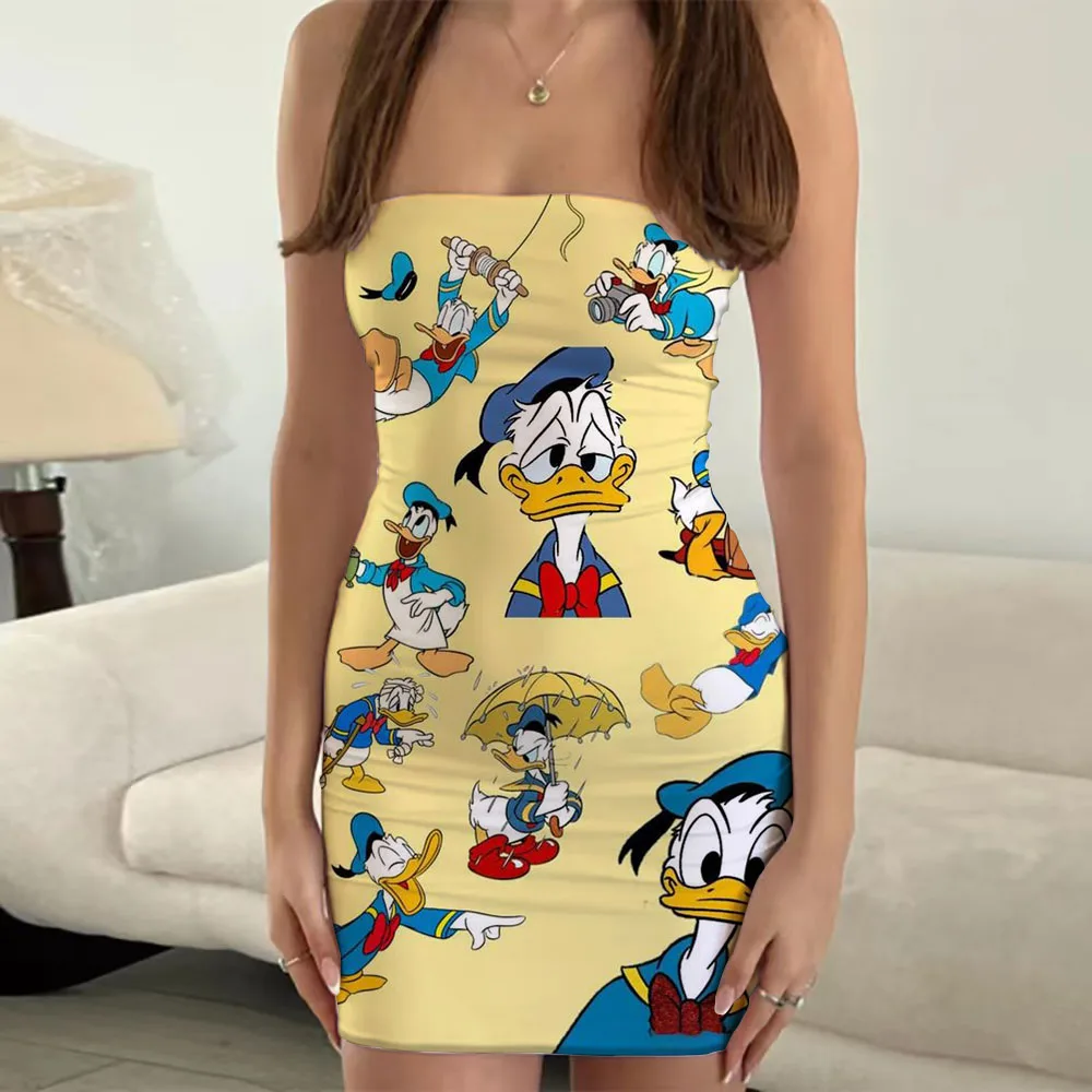 

2023 Summer Disney Mickey Minnie Anime Print Tube Top Dress Ladies Short Skirt Nightclub Party Sexy Tight Hip Skirt