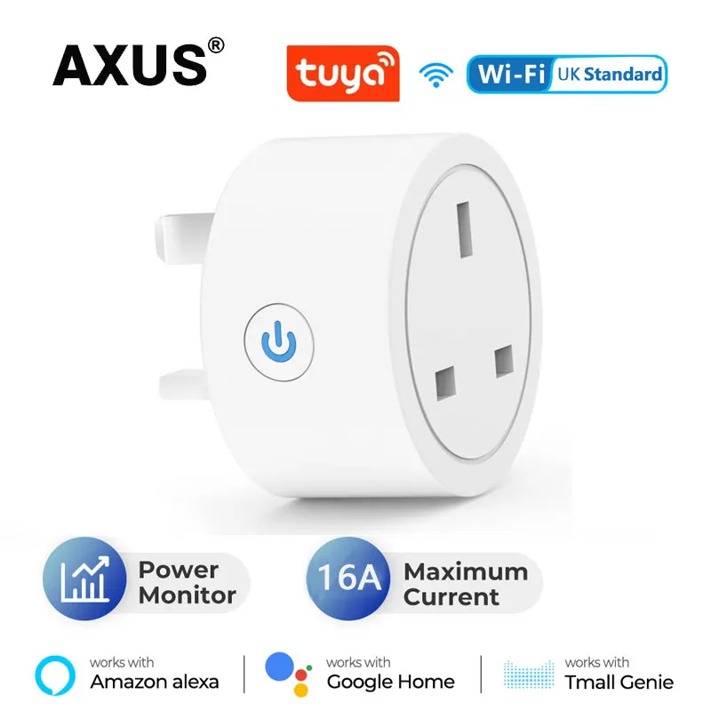 

AXUS Tuya Smart Life 16A UK Smart Socket Wifi Plug Voice Timer Power Outlet Via APP Remote Control Work With Alexa Google Home