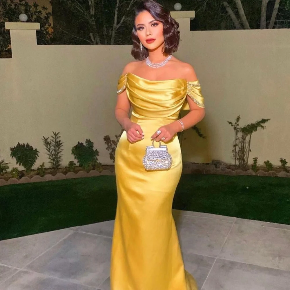 

FLORINE TULIRAIN Elegant Trumpet Evening Dress Floor-Length Yellow Fashion Formal Beadings Prom Gown For Charming Women 2023