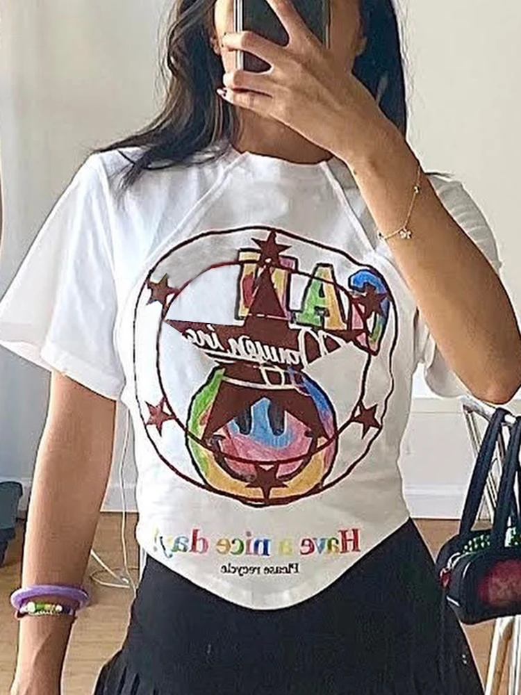 

Star Letter Graphic T-Shirts Woman 2022 Summer Short Sleeve O-Neck Cotton Short Tshirt Femme Casual Vintage Tee Shirts Clothes