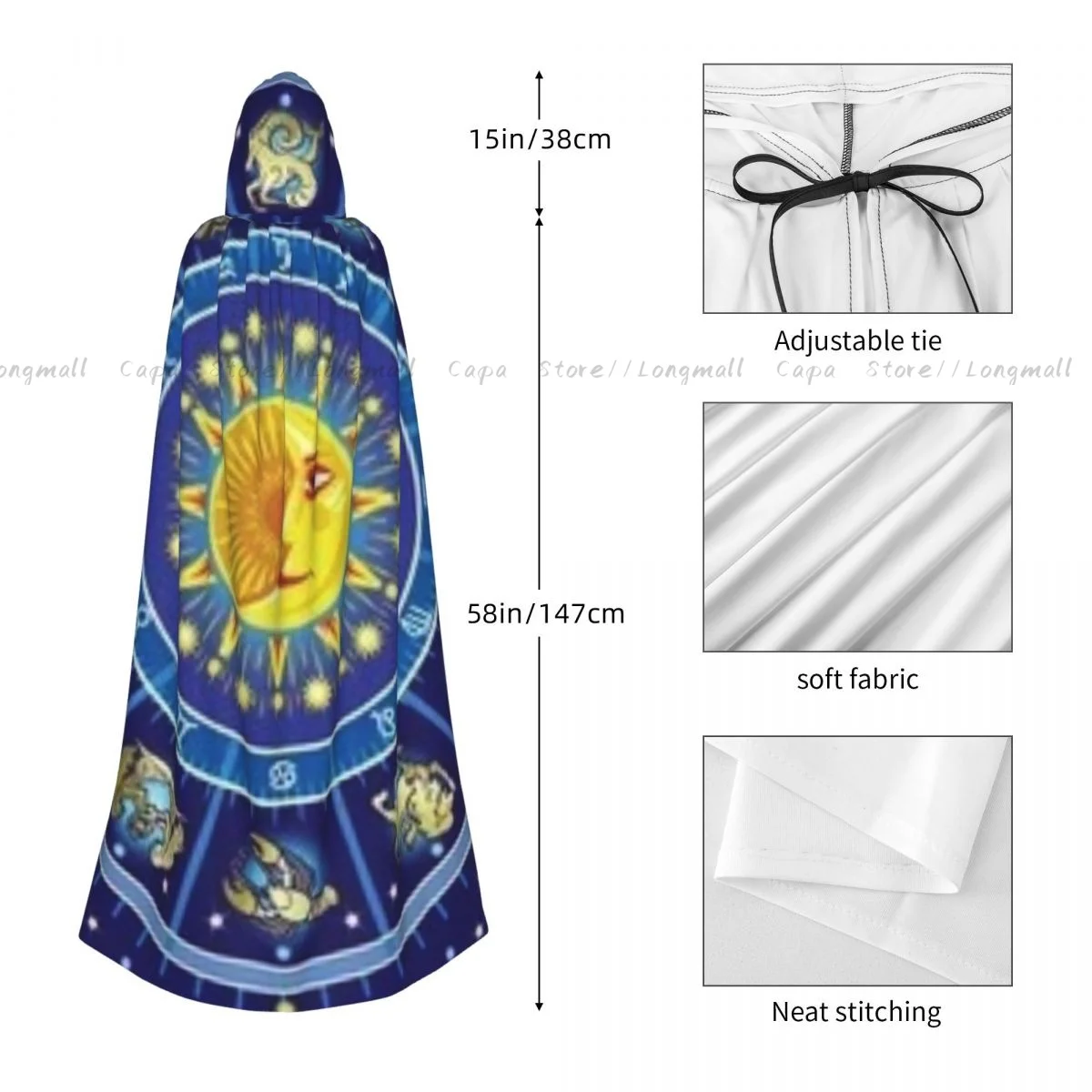 Взрослый Хэллоуин Гороскоп Круглый Плащ Накидка С Капюшоном Средневековый
