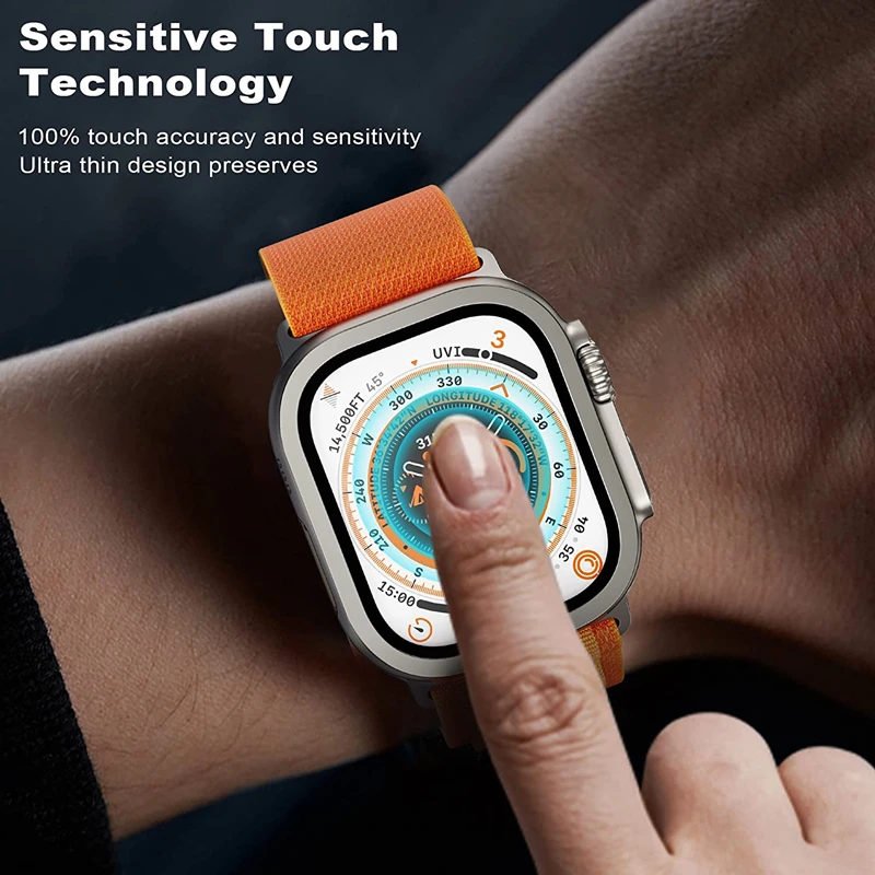 Фото Защитная пленка для Apple Watch Ultra 49 мм защита экрана против царапин HD Полная пленка для iWatch Ultra 49 мм металлический бампер + закаленное стекло №4