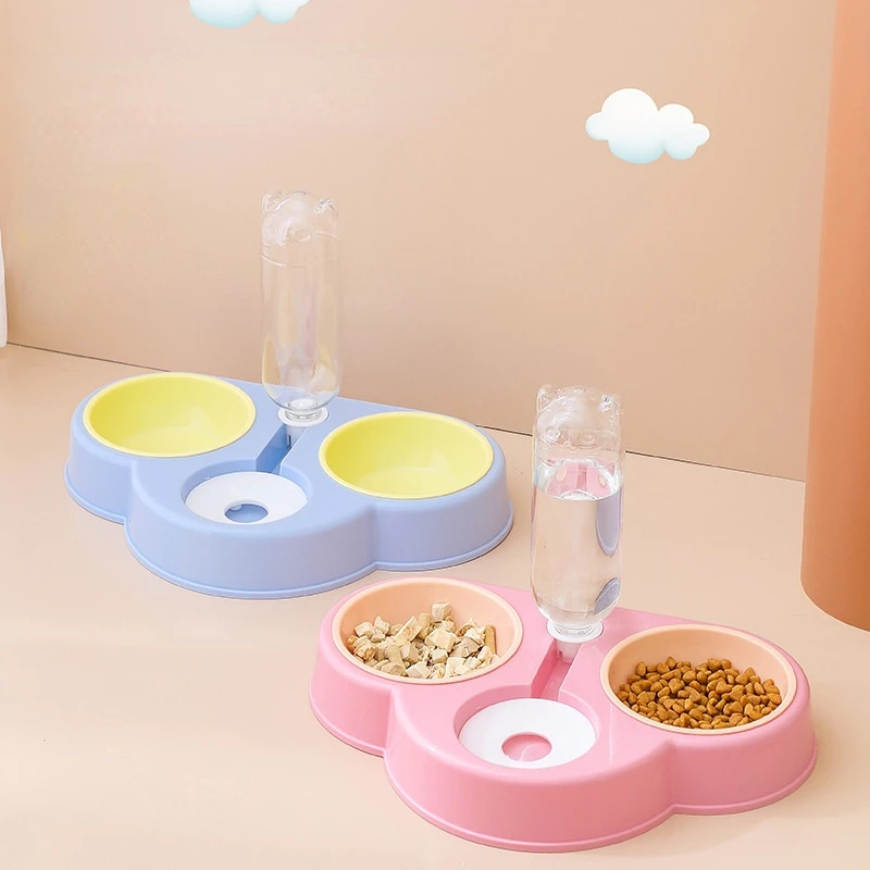 

New pet dog bowl cat three bowl neck guard pet feeder automatic water feeder pet supplies cloud-shaped automatic water feeder