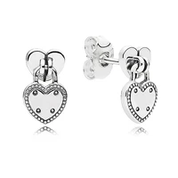 authentic 925 sterling silver sparkling padlock inspired love locks with crystal stud earrings for women wedding fashion jewelry