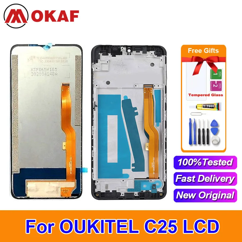 

OKANFU Original 6.52" For OUKITEL C25 LCD Display +Touch Screen Digitizer Assembly OUKITEL C25 LCD Replacement With Frame+tools