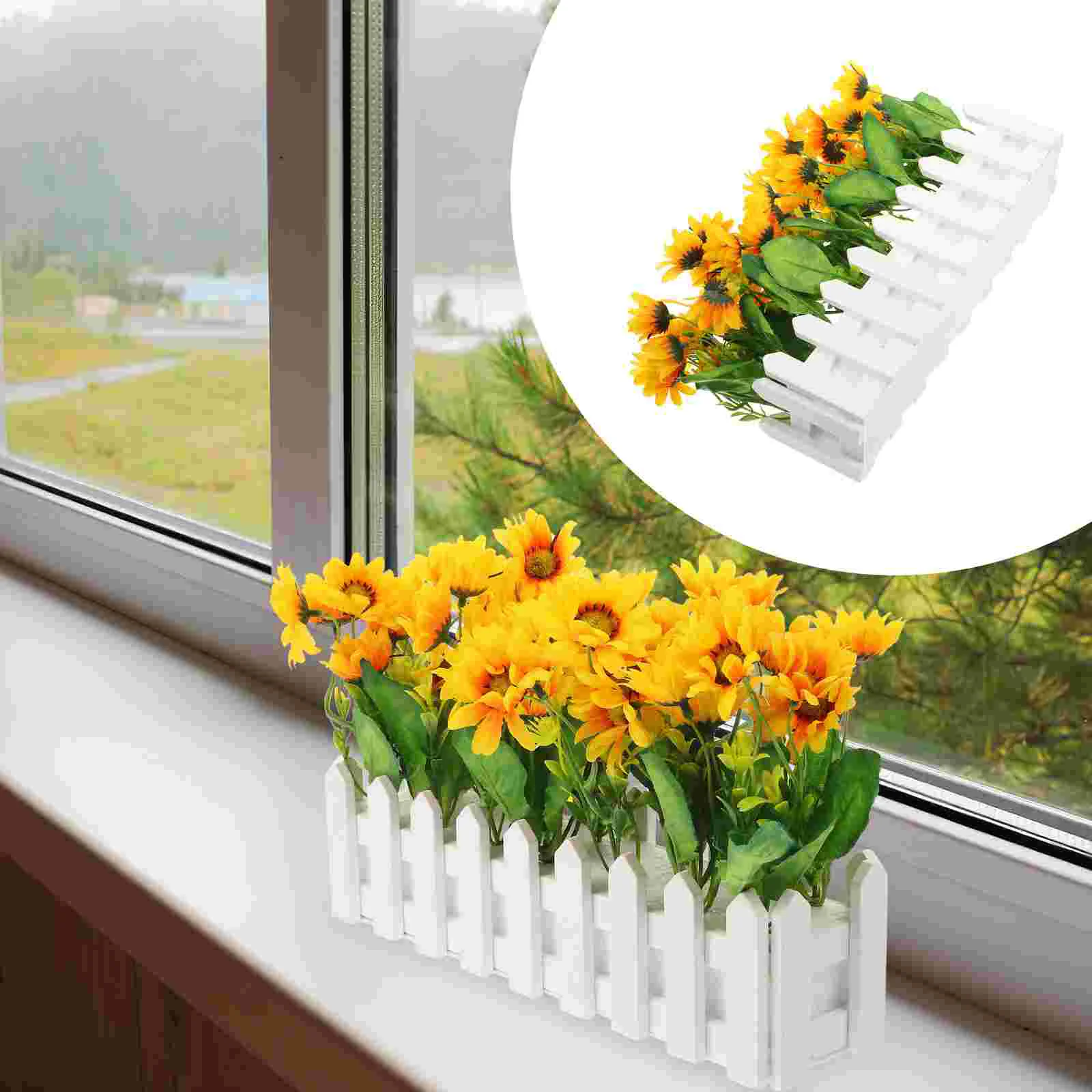 

Flower Artificial Potted Fake Sunflower Flowersbonsai Fauxdecor Fence Wooden Potdecoration Table Arrangement Lifelikegreen
