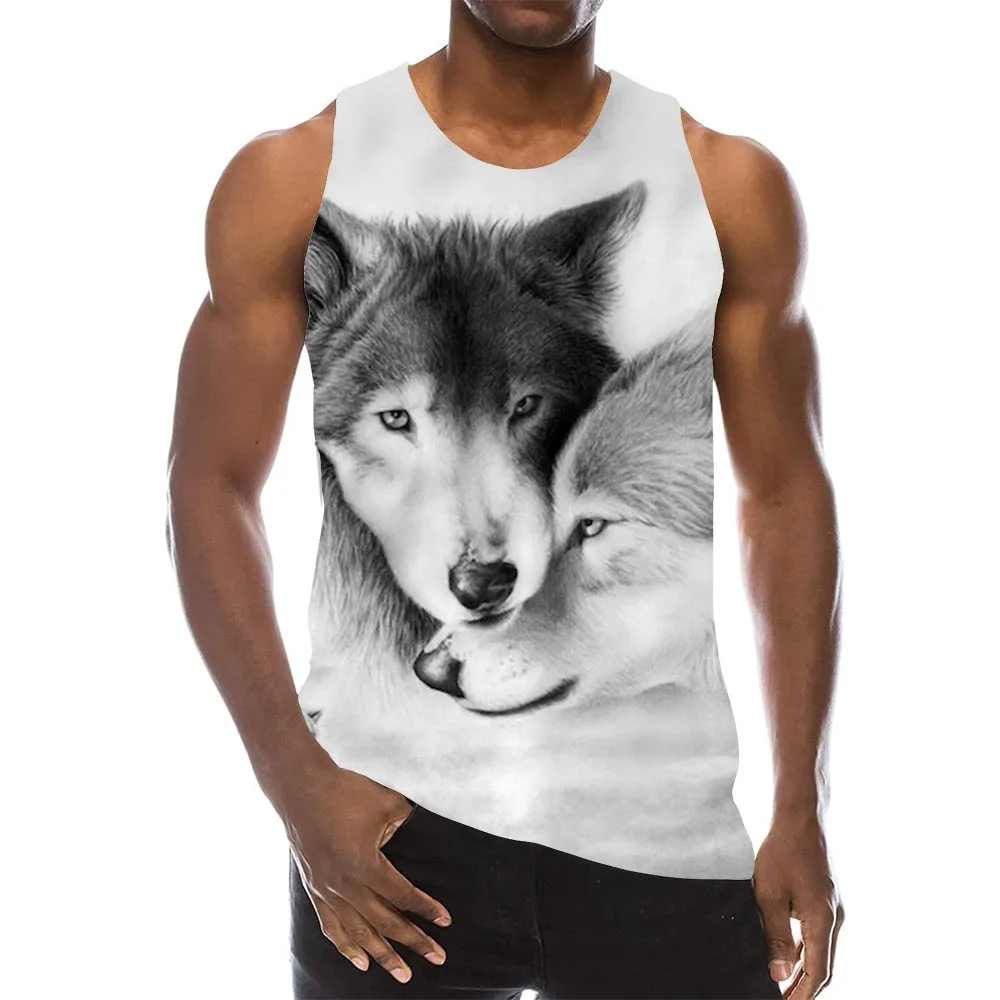

Animal Tank Top For Men 3D Print Wolf Sleeveless Pattern Top Graphic Beach LA Vest Gym Tees Wolfish Hip Hop Tops Beast T Shirt
