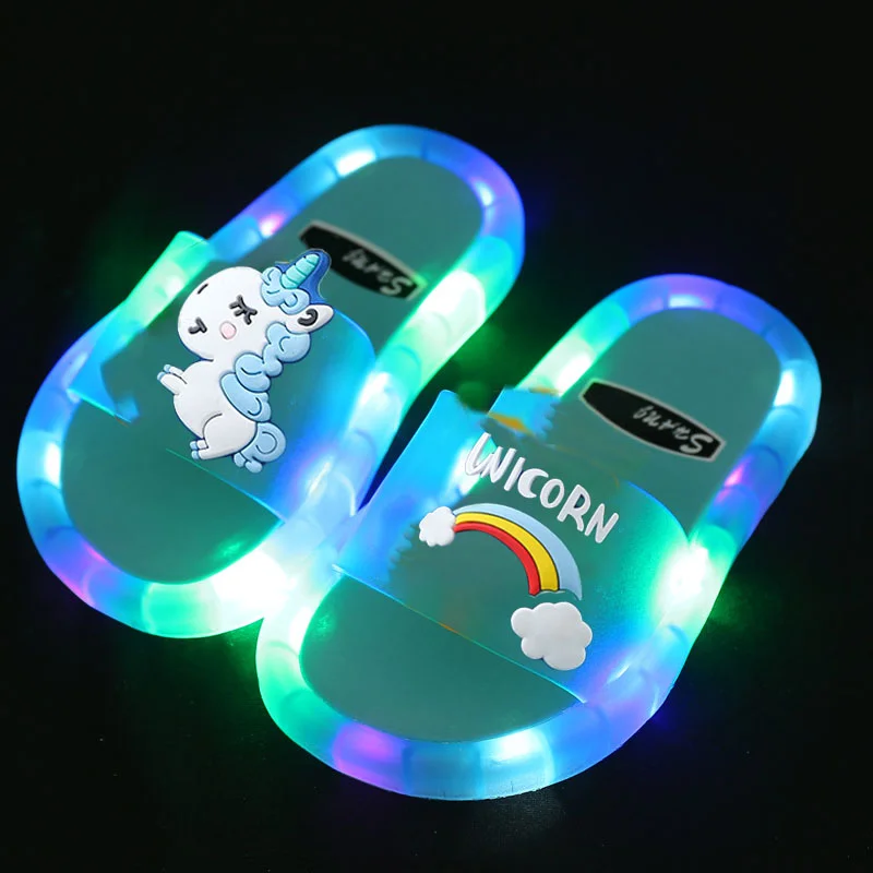 

Children‘s Boys Girls Slippers Cartoon Unicorn Animals Prints Shoes Lighted Fashion Cute Shoes Bathroom Kids Toddler Slippers