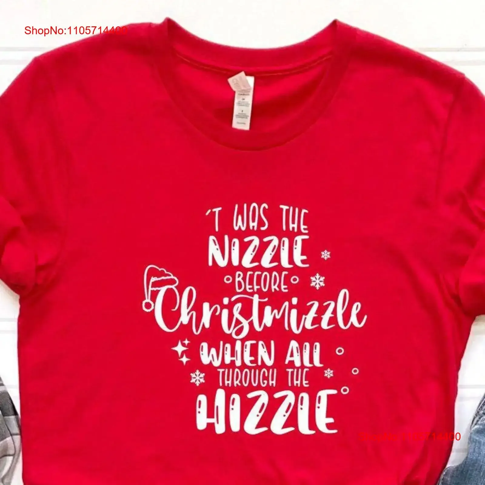 Фото Футболка Twas The Nizzle Before Christmizzle, рождественская, в стиле рэп, для праздничной вечеринки, винтажная, с эффектом потертости, дышащая, мягкая, с графическим принтом, мужская №1
