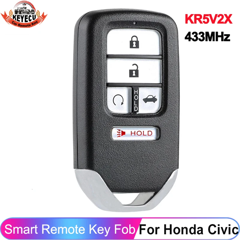

KEYECU 5 кнопок FCC ID: KR5V2X 433,92 МГц для Honda Civic 2016 2017 2018 2019 2020 2021 Smart ID47 чип автомобильный ключ дистанционный брелок