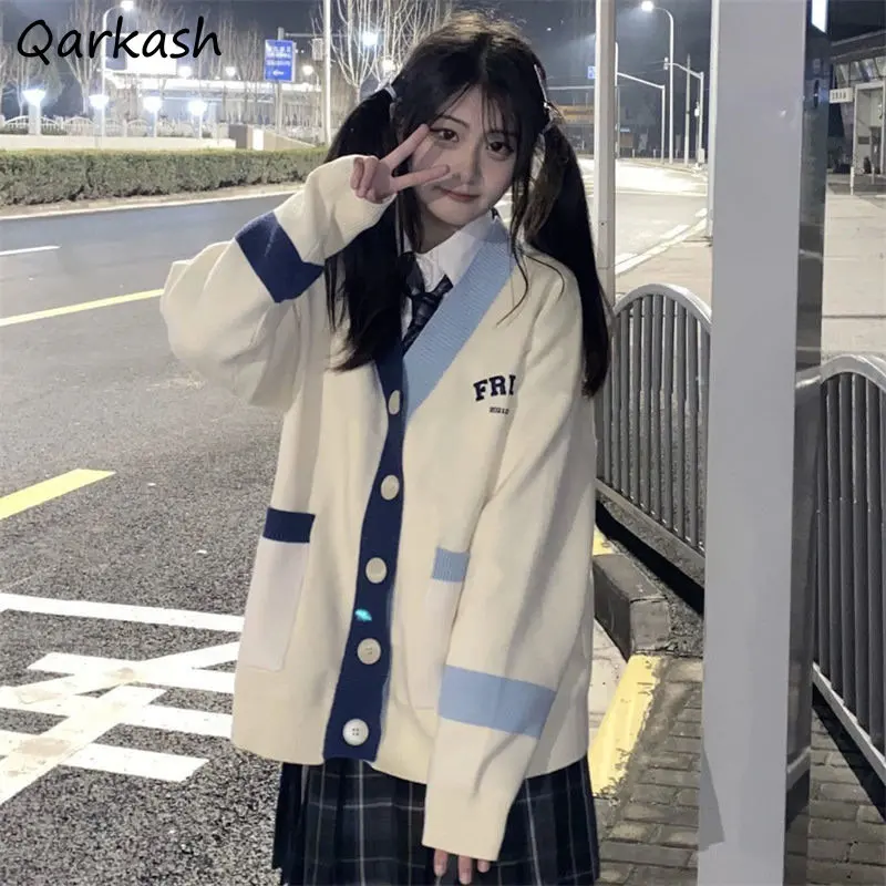 

Женский Кардиган в стиле пэчворк, свободная универсальная Осенняя уличная одежда в японском стиле, Свободный Кардиган для молодых женщин