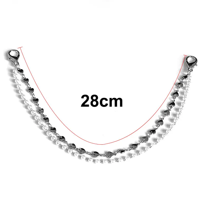 2PCS Double Layer Metal Heart Chains Shoe Buckles Punk Vintage Gold Pearls Chain Shoes Accessories Creative Jewelry Wholesale