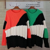 new designer luxury brand thick wire rope twist stitching contrast color loose warm knitted sweater sweater top coat