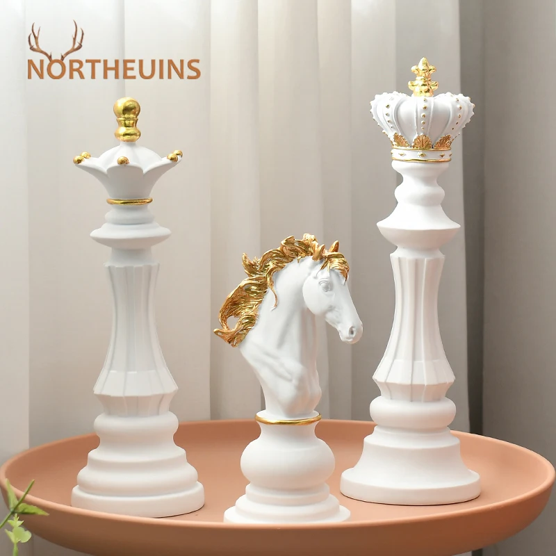 NORTHEUINS 3 Pcs/Set Resin International Chess Figurine Modern Interior Decor Office Living Room Home Decoration Accessories