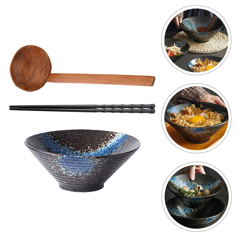 

Bowl Bowls Japanese Ramen Soup Noodle Miso Cereal Ceramic Salad Dessert Chopsticks Serving Porcelain Spoons 35Oz Deep Pho Cup