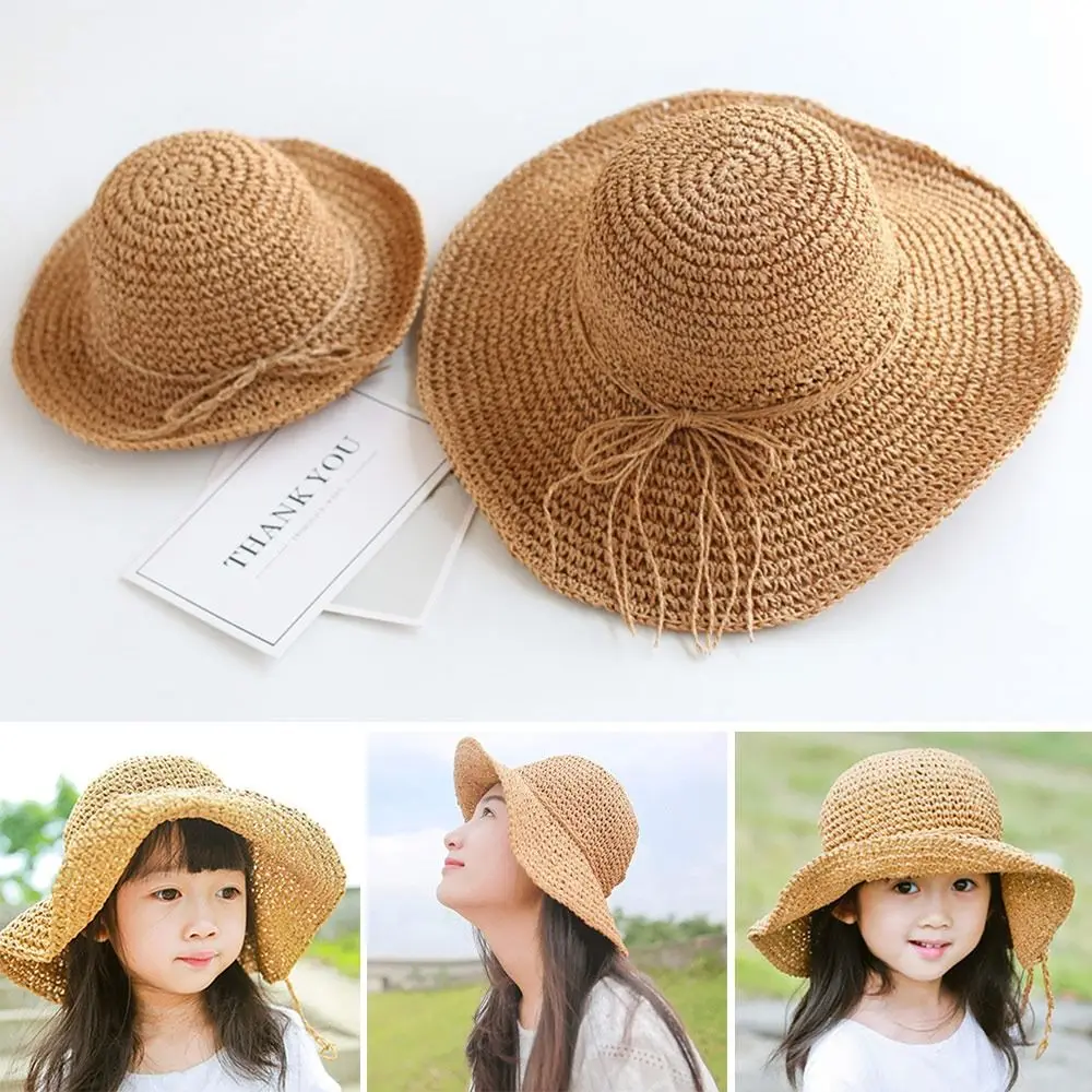 

Casual Wide Brim Parent-child Hat Breathable Panamas Cap Straw Hat Sun Hat Beach Cap