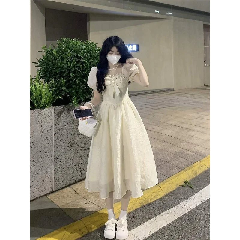 

Женское платье с бантом на талии, Белое Платье До Колена, лето 2023