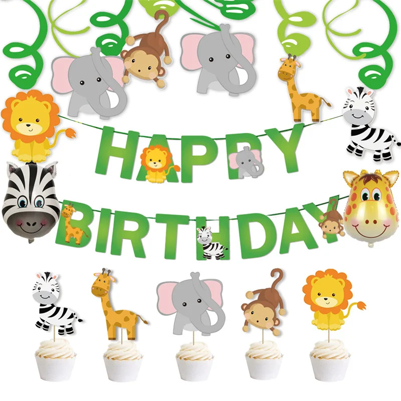 

Jungle Animal Party Happy Birthday Party Decoration Kids One Year 1st Birthday Banner Paper Bunting Garland Baby Shower Boy Girl