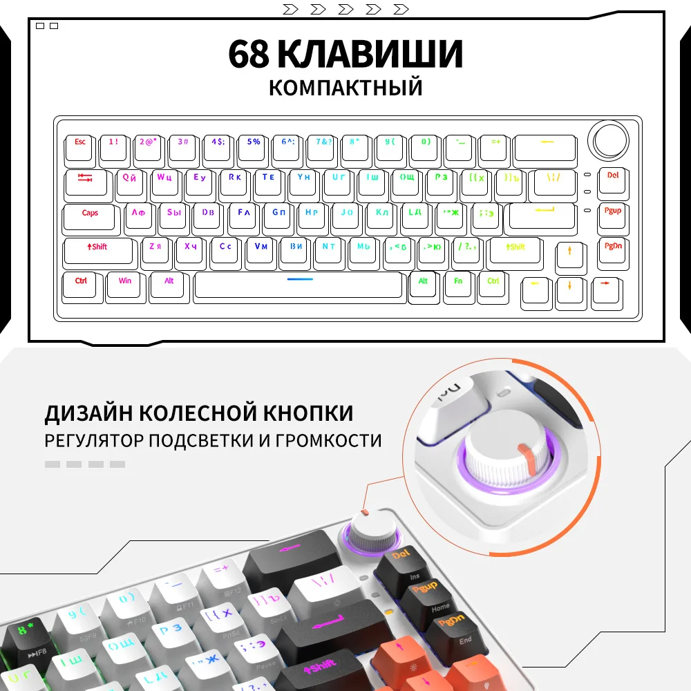Русская раскладка ZA68 Bluetooth беспроводная проводная механическая клавиатура 2 4G с