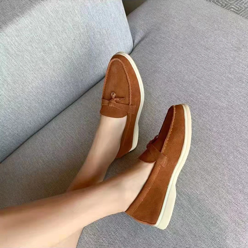 

New Cow-suede Loafers Women Slip-On Flats Shoes Genuine Leather Ballets Flats Shoes for Women Moccasins British Style