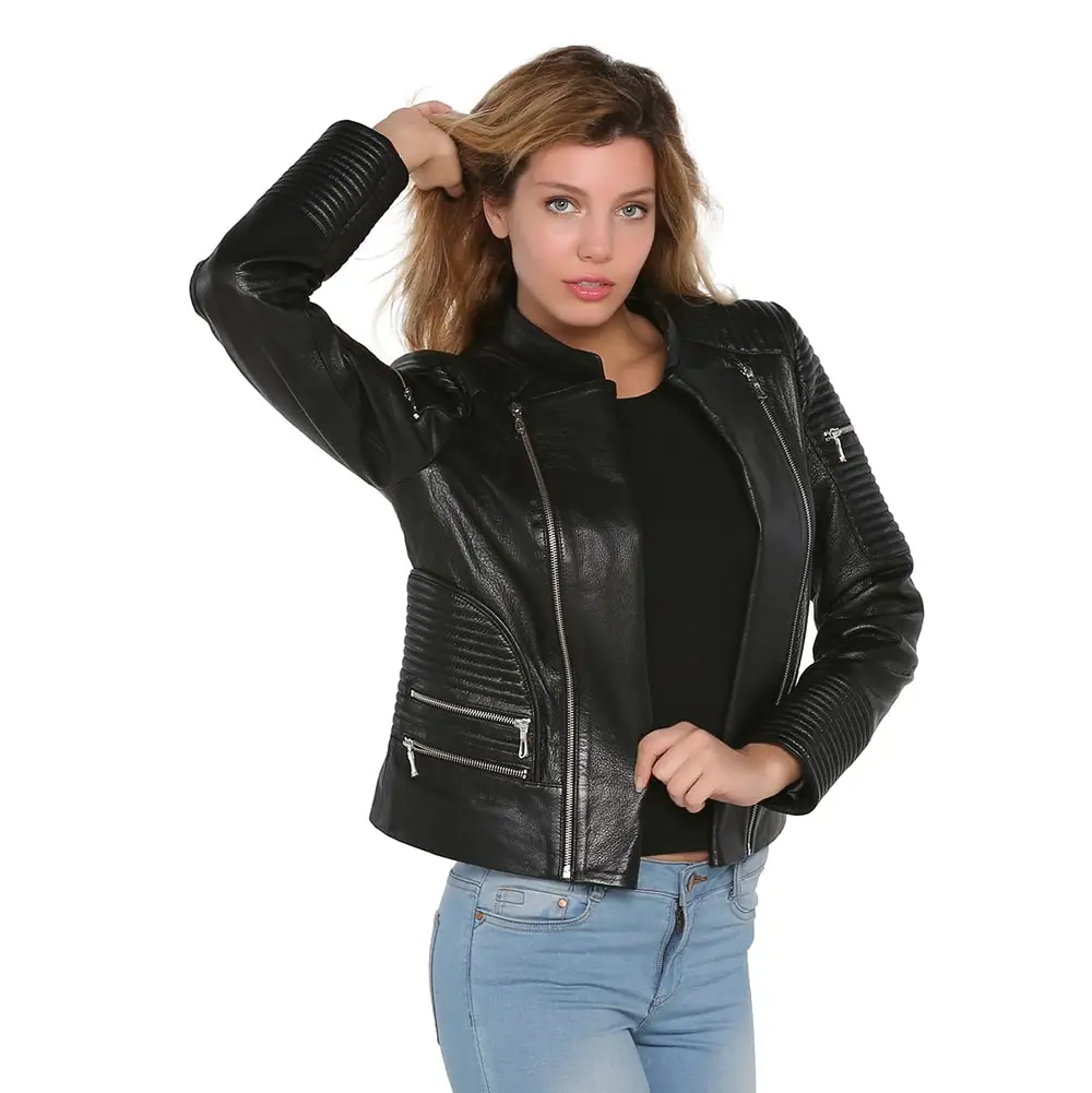 S'elite collection real leather women's jacket black Jumbo genuine leather handmade water repellent winter autumn spring for gift
