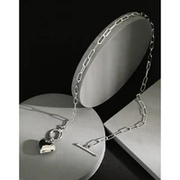 darkphoenix 384 korean edition ins niche simple love heart shape ot buckle chain sterling silver necklace woman