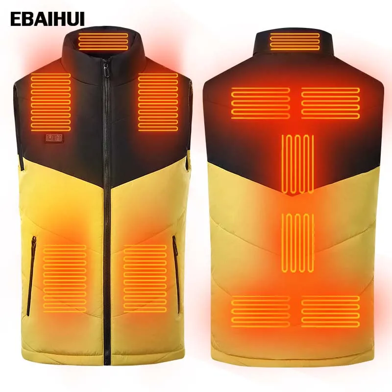 

EBAIHUI USB Heat Jacket Male Color Blocking Heating Vest Double Control Zone 11 Intelligent Electric Heating Warm Men Jackets