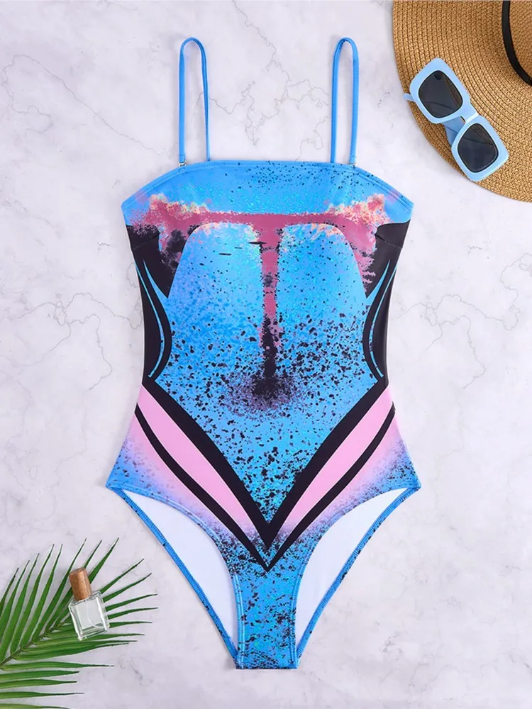 Розовый цвет в стиле ретро купальник из двух частей с принтом сексуальный