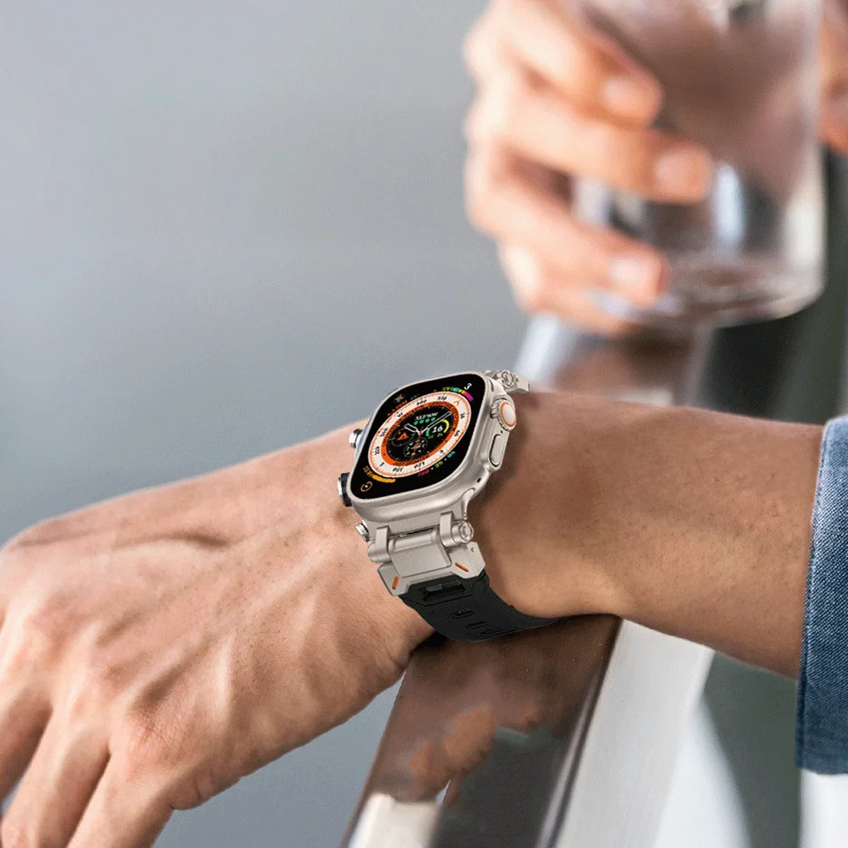Ремешок спортивный из ТПУ для Apple Watch 9 45 мм Ultra 2 49 44 42 силиконовый браслет титана