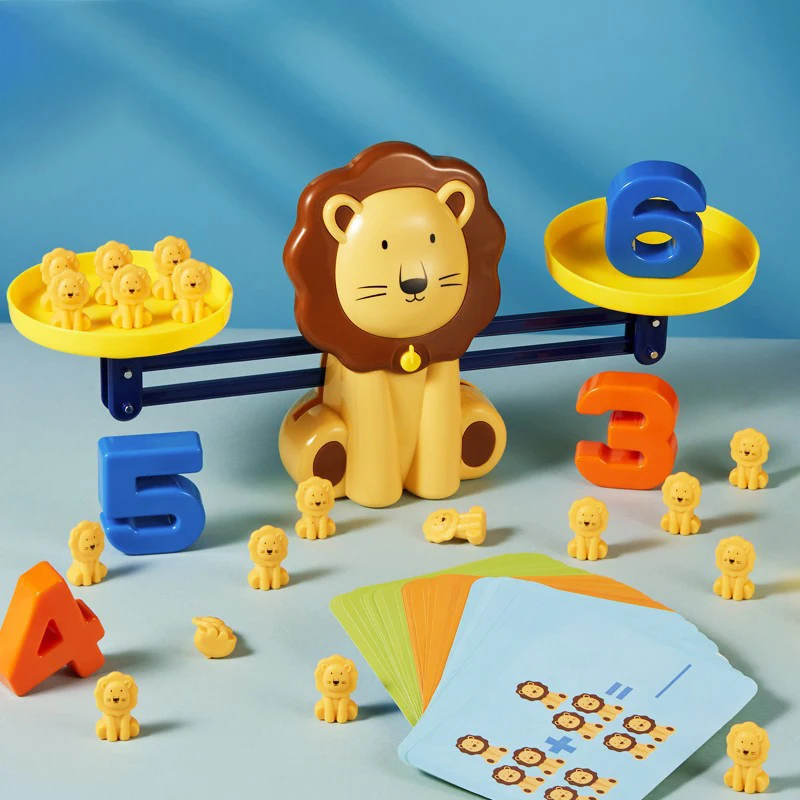 New Montessori Kids Math Toy Digital Cute Lion Balance Scale Educational Math Balancing Scale Number Board Game Children Gifts