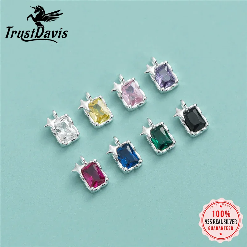 TrustDavis настоящий кулон из серебра 925 пробы с квадратными звездами циркония для