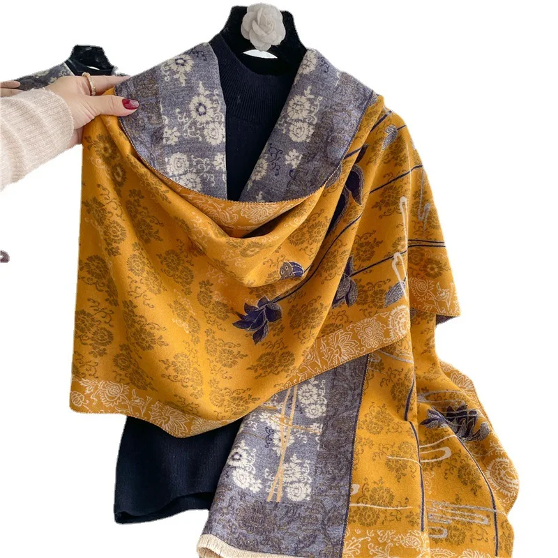 

Luxury 2022 Scarf Winter Warm Cashmere Women Long Pashmina Foulard Female Scarves Lady Shawl Wraps New Blanket Fashion Poncho