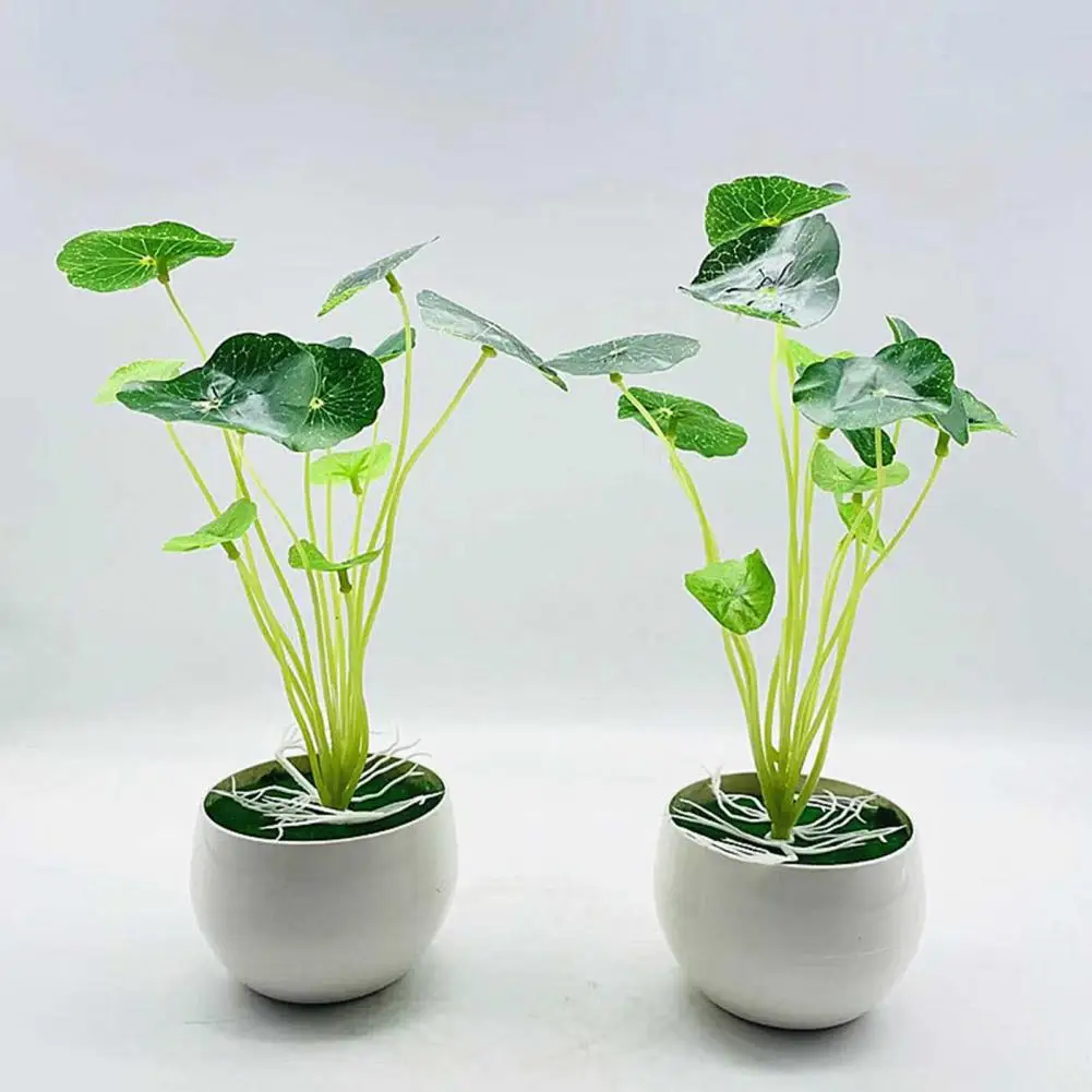 

Beautiful No-Watering Fresh-keeping Artificial Potted Simulation Lotus Leaf Lightweight Artificial Bonsai Desktop Ornament
