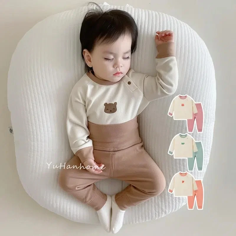 

Женские пижамы с высокой талией для мальчиков и девочек, уход за животом, теплое милое нижнее белье, Осенние хлопковые комплекты одежды для мальчиков и девочек P6429