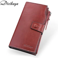 DICIHAYA NEW 2022 Luxury Brand Genuine Leather Women Wallet Zippers Leather Wallets Long Clutch Coin Purse Pocket Red Phone Bag