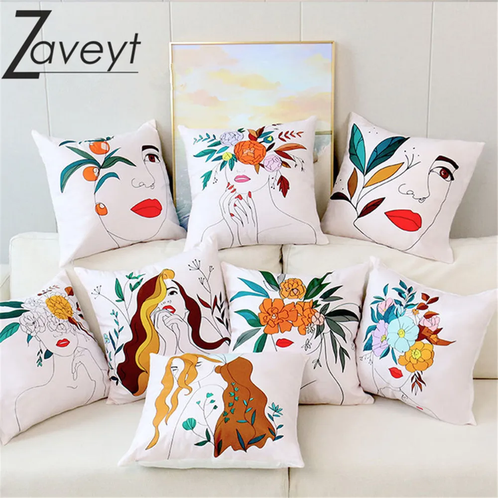 16"18"20"24"inch Abstract Line Art Women Faces Throw Pillow 