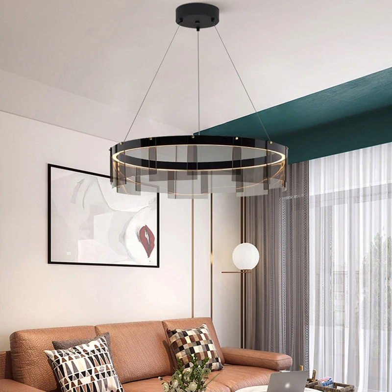

Modern Black Luxury Glass Pendant Lights for Living Room Restaurant Bedroom Lighting Chandelier Minimalist Home Decoration Lamps
