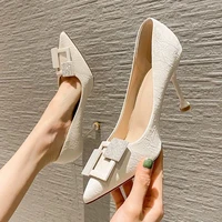 woman summer new high heels ladies fashion slip on pu pumps women sexy pointed toe sandals rhinestone heeled party wedding shoes