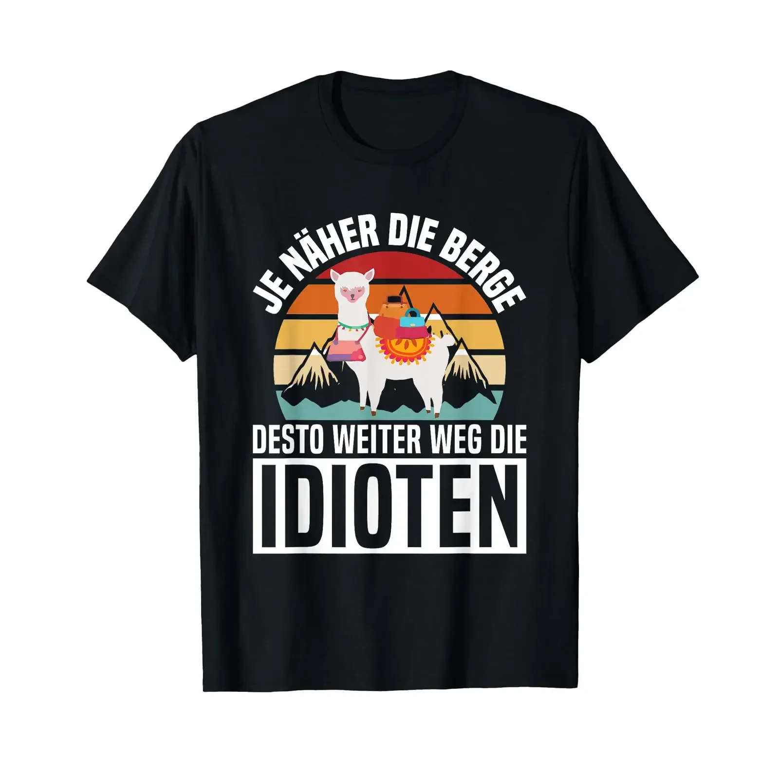 Фото Футболка для походов Je Naher Die Berge Desto Weiter Weg Idioten Alpaca, черная, размер S, винтажная, с эффектом потертости, универсальная, в стиле стритвир, слегка состаренная. №1