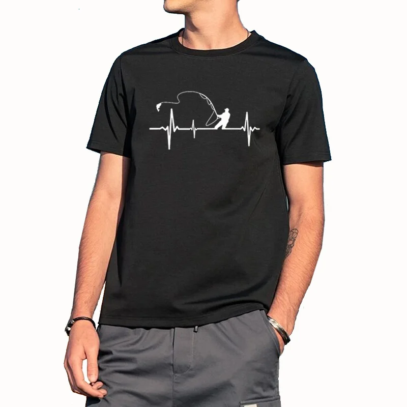 

Подарок на день рождения для папы отца Рыбалка сердцебиение смешная футболка рыба аксессуары подарок футболка мужская рыбалка уличная оде...