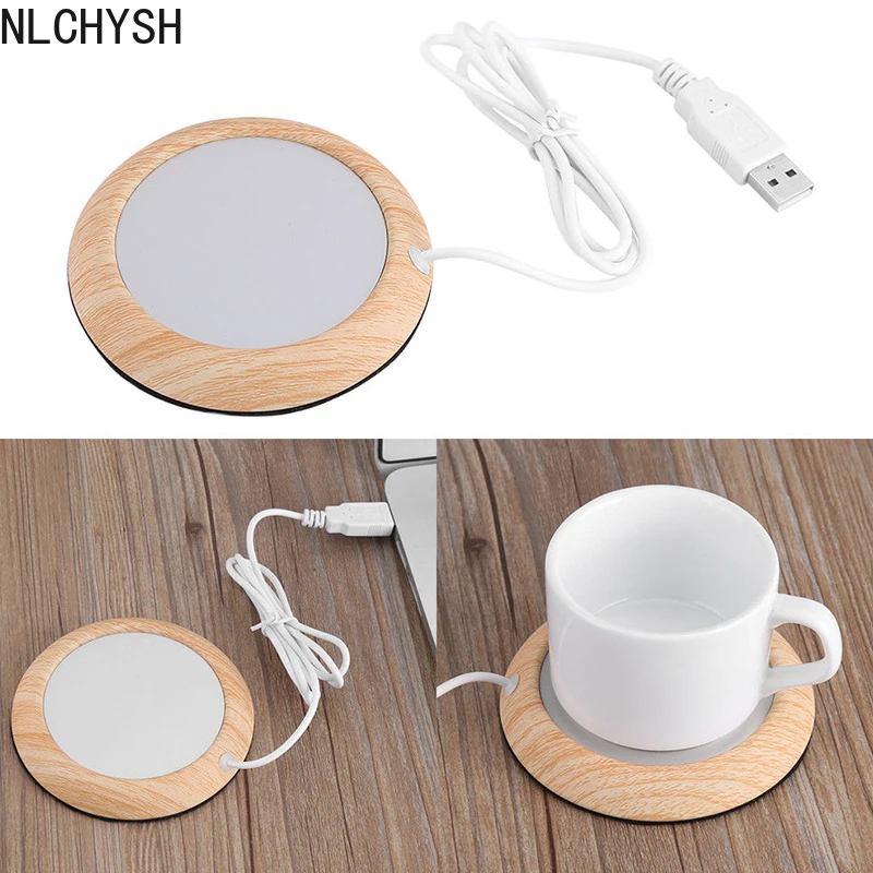 

USB Warmer Cup-Pad Gadget Wood Grain Coffee Tea Drink USB Heater Tray Mug Pad Coaster Office Gift