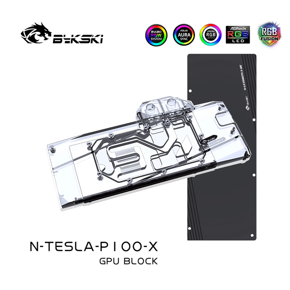 

Блок для графического процессора Bykski для NVIDIA TESLA-P100, кулер для водяного охлаждения с задней пластиной, N-TESLA-P100-X